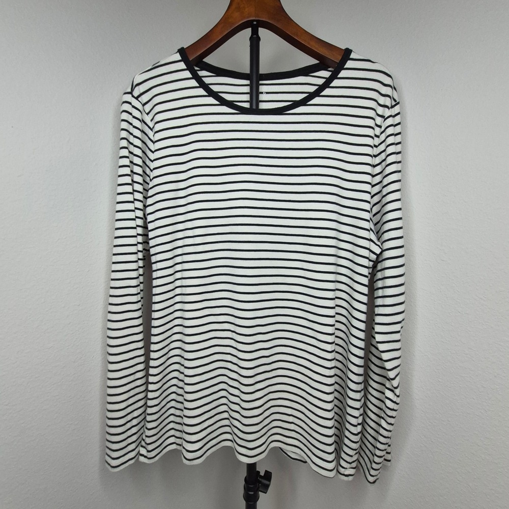 Lands End‎ XL Capsule Wardrobe Striped Long Sleeve Cotton T-Shirt Black White